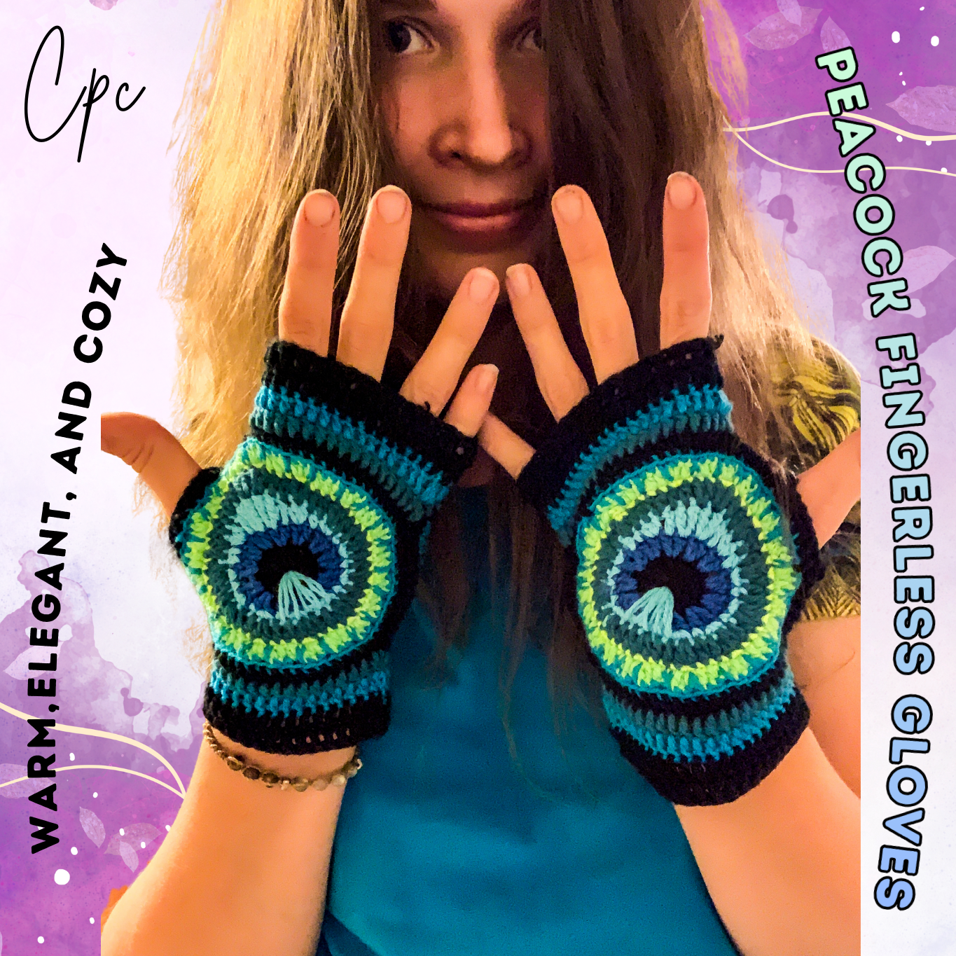 Crochet Peacock Gloves - MADE TO ORDER