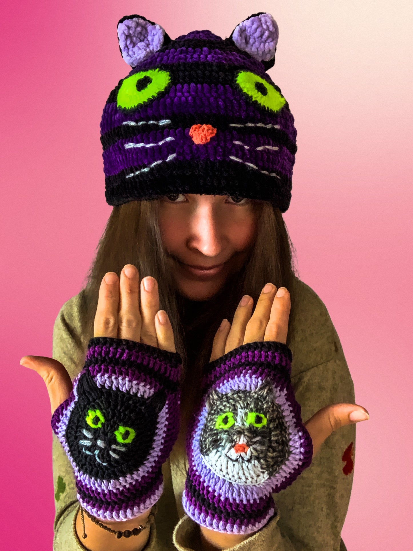 Crochet Cat Set - Hat / Gloves - MADE TO ORDER