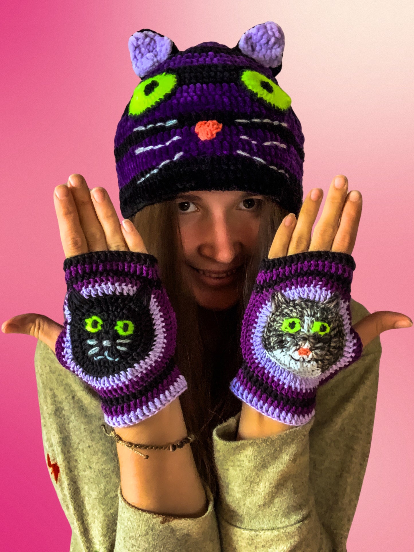 Crochet Cat Set - Hat / Gloves - MADE TO ORDER