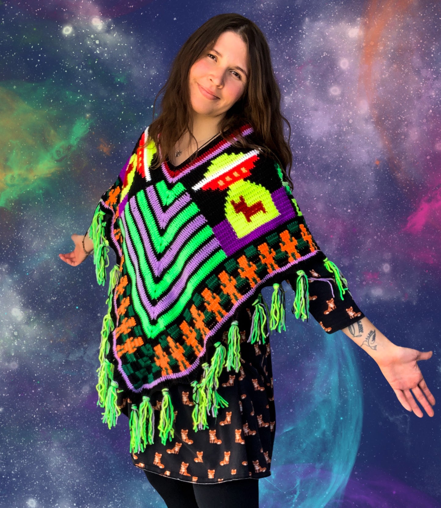Crochet Alien/Mushroom Poncho - MADE TO ORDER
