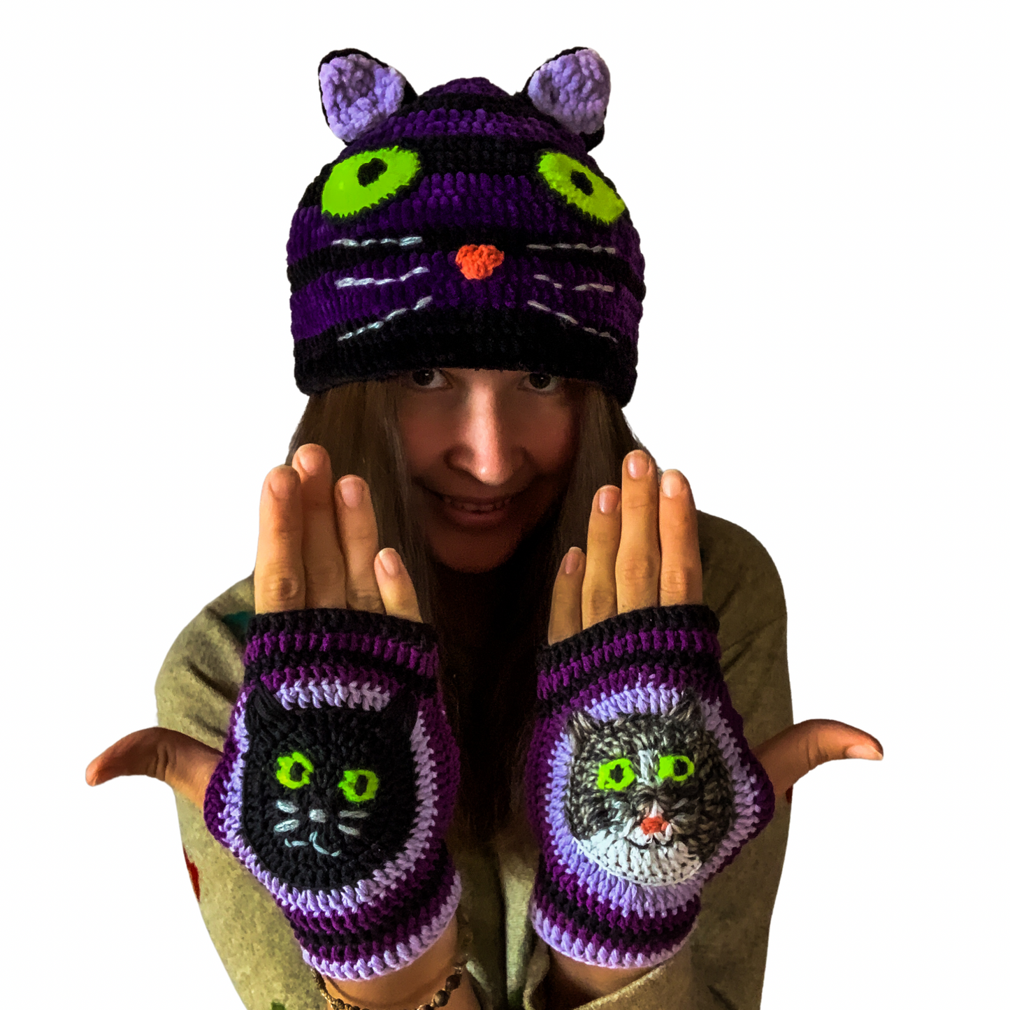 Crochet Cat Set - Hat / Gloves - MADE TO ORDER