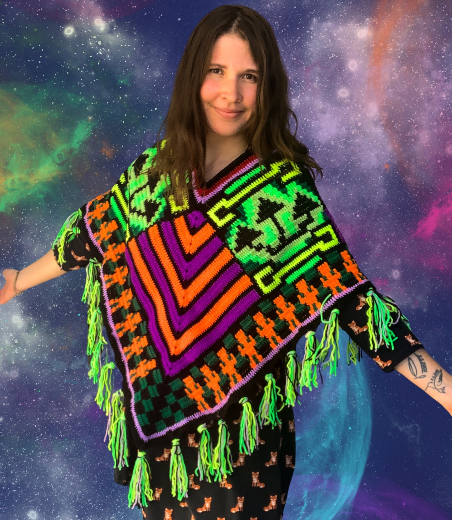 Crochet Alien/Mushroom Poncho - MADE TO ORDER
