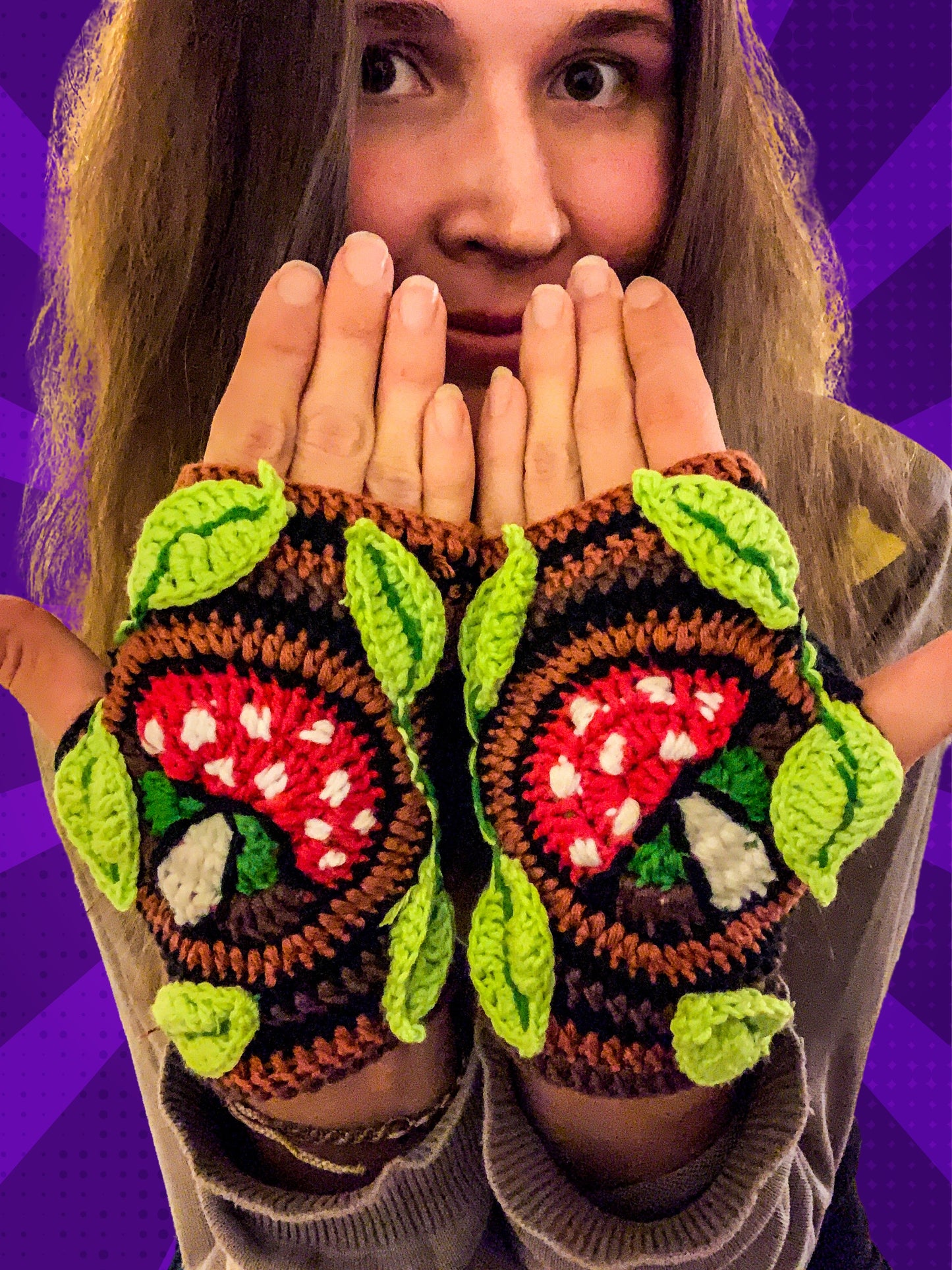 !POPULAR! Crochet Amanita Fingerless Gloves