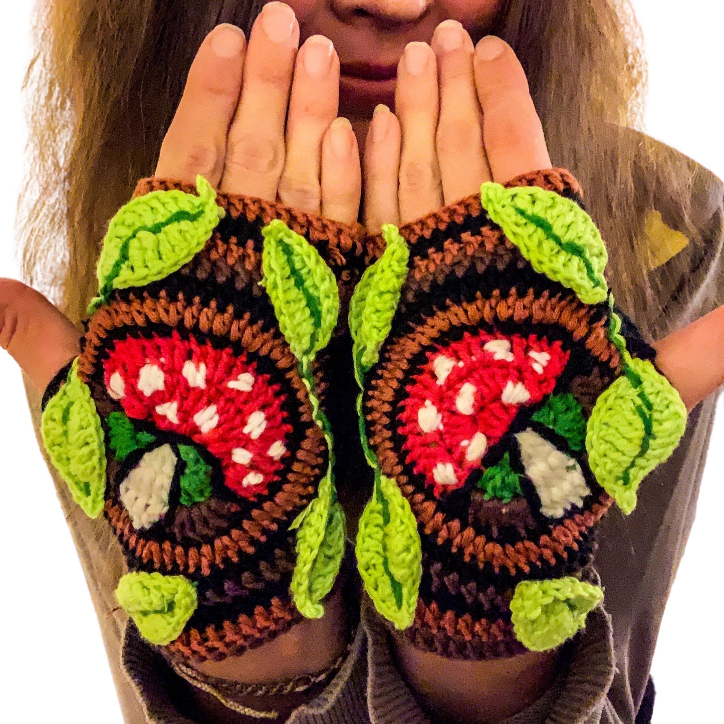 !POPULAR! Crochet Amanita Fingerless Gloves