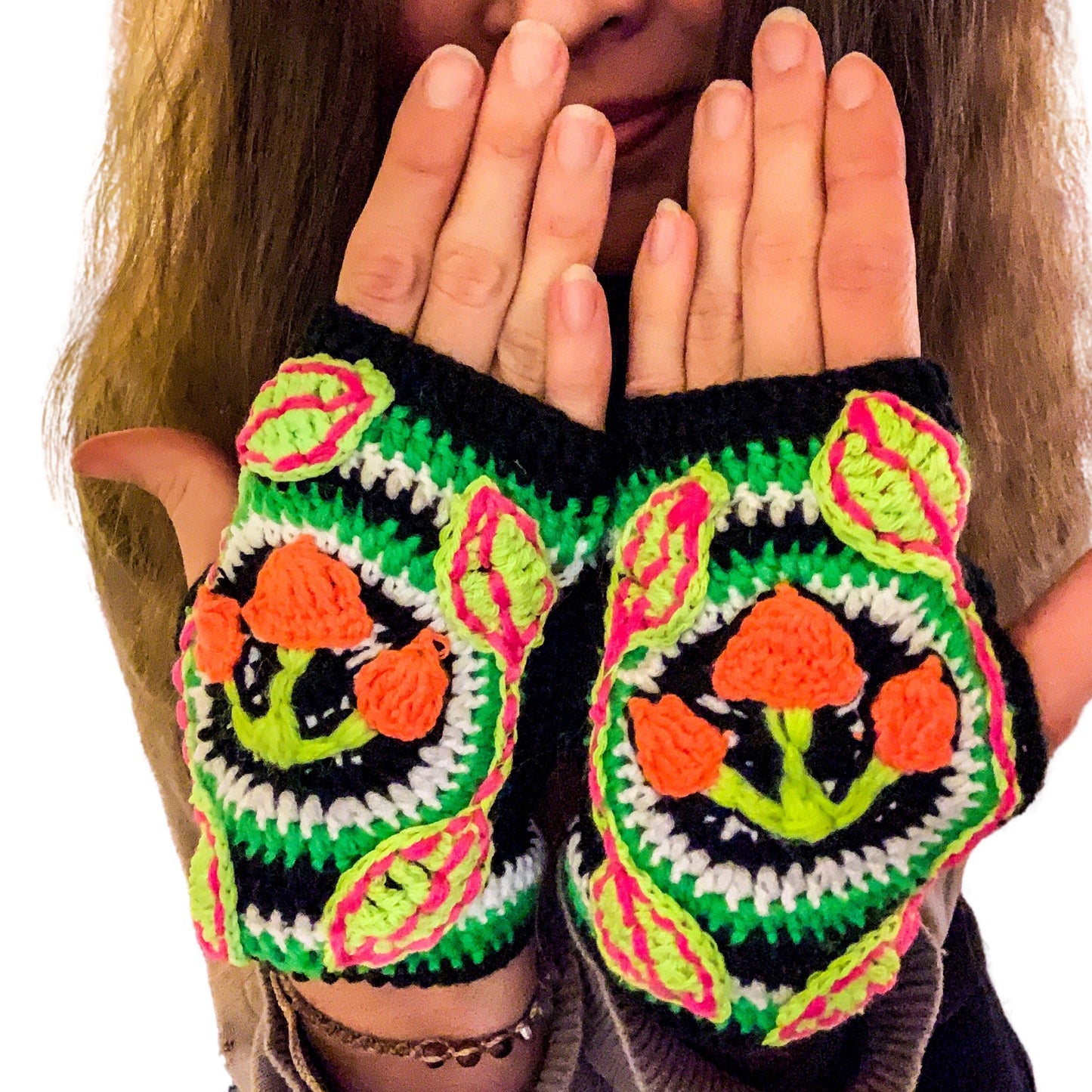 Crochet Magic Mushroom Fingerless Gloves - MADE TO ORDER