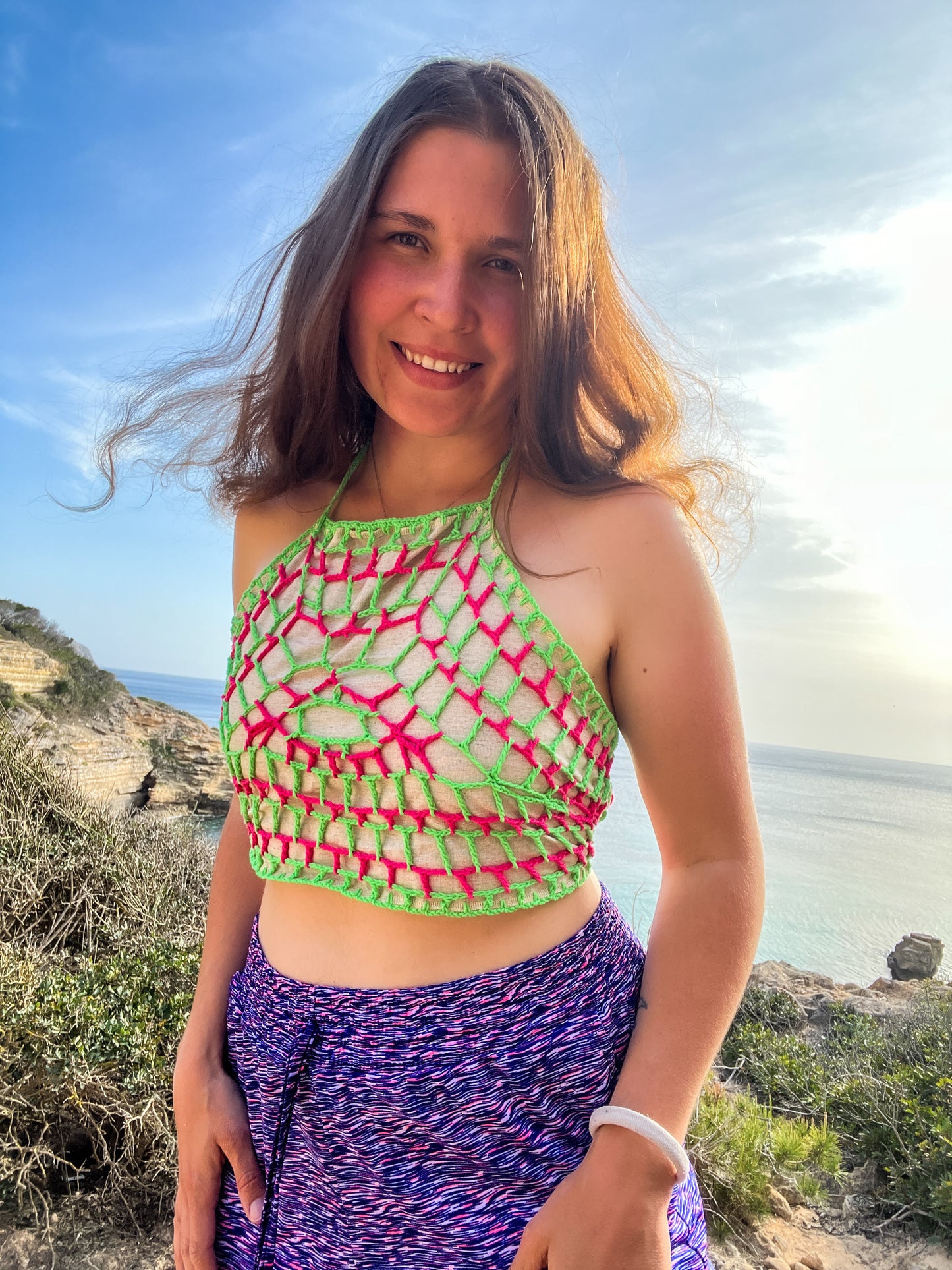 !Linen & crochet! Neon Bloom Top