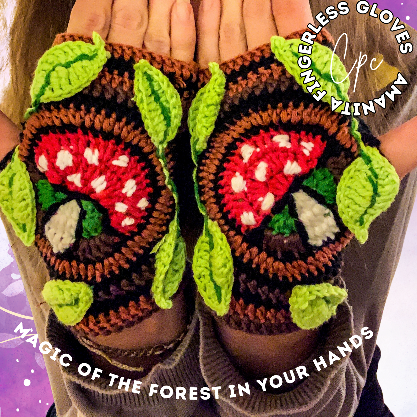 Crochet Amanita Fingerless Gloves - MADE TO ORDER