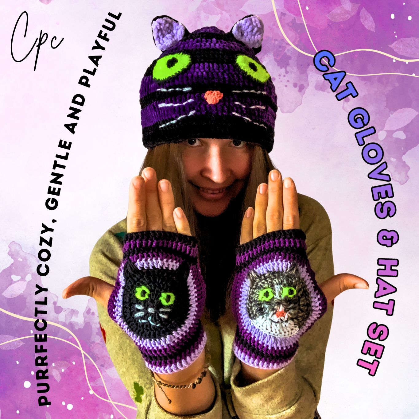 Crochet Cat Set - Hat / Gloves - MADE TO ORDER