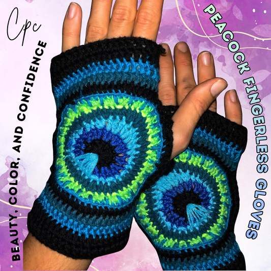 Crochet Peacock Gloves - MADE TO ORDER