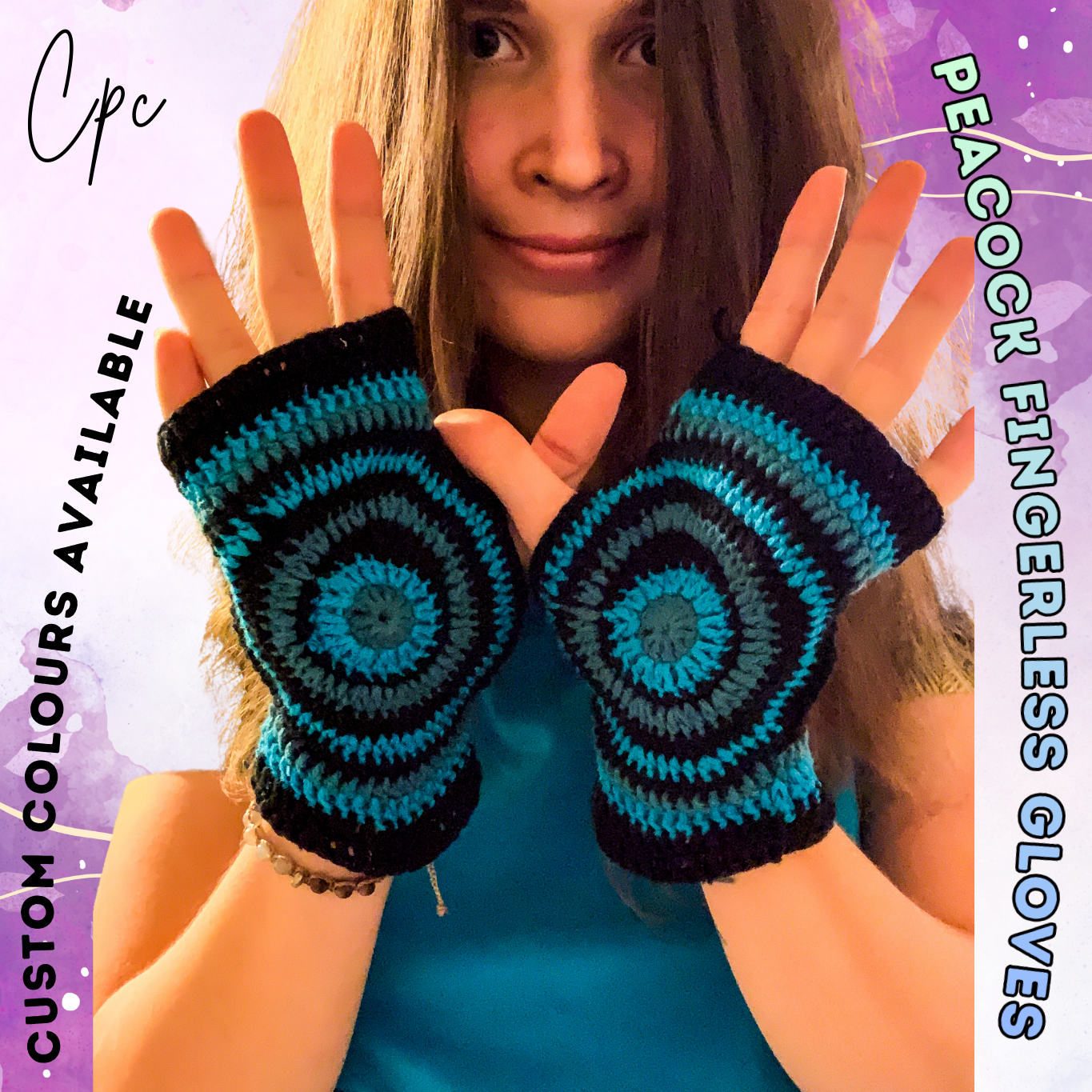 Crochet Peacock Gloves - MADE TO ORDER