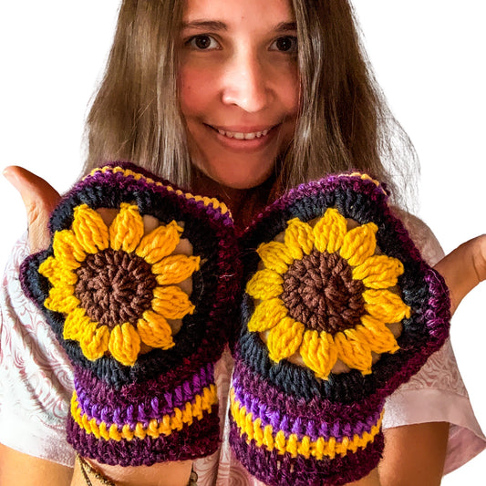 Crochet Sunflower Gloves - MADE TO ORDER