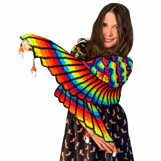 Crochet Rainbow Wings with mushrooms - MADE TO ORDER