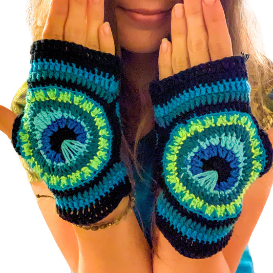 Crochet Peacock Gloves - MADE TO ORDER