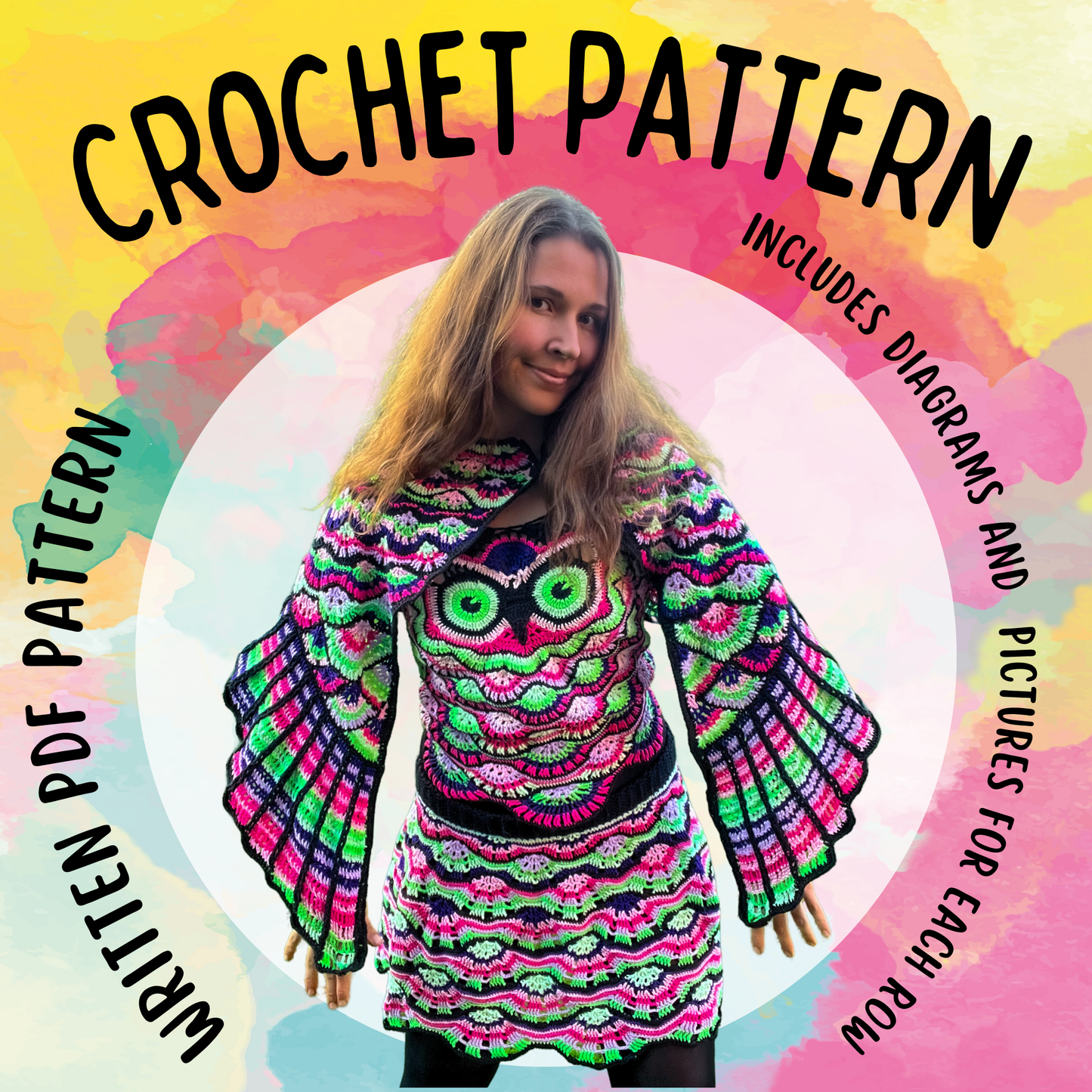 Crochet Owl Top + Wings + Skirt PDF Written Pattern