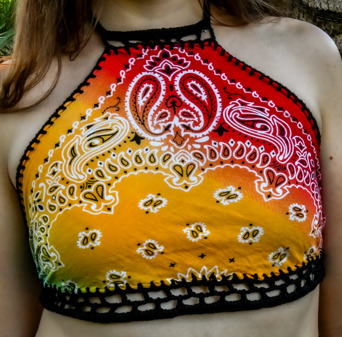 !Upcycled! Crochet Bandana Rainbow Top - AVAILABLE NOW